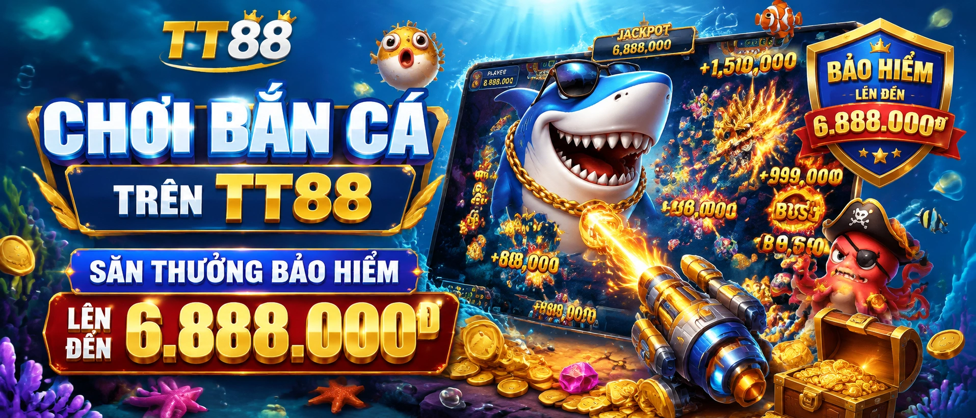 Bắn Cá TT88 với giao diện đại dương và khu chọn phòng